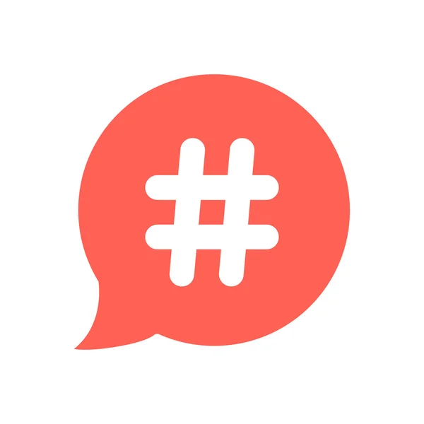 Icono de hashtag blanco en burbuja de habla roja Vector de stock