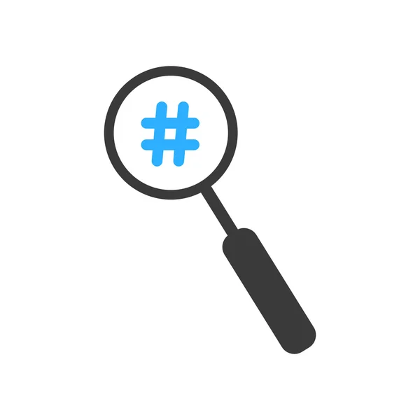 Lupa con icono de hashtag azul — Vector de stock