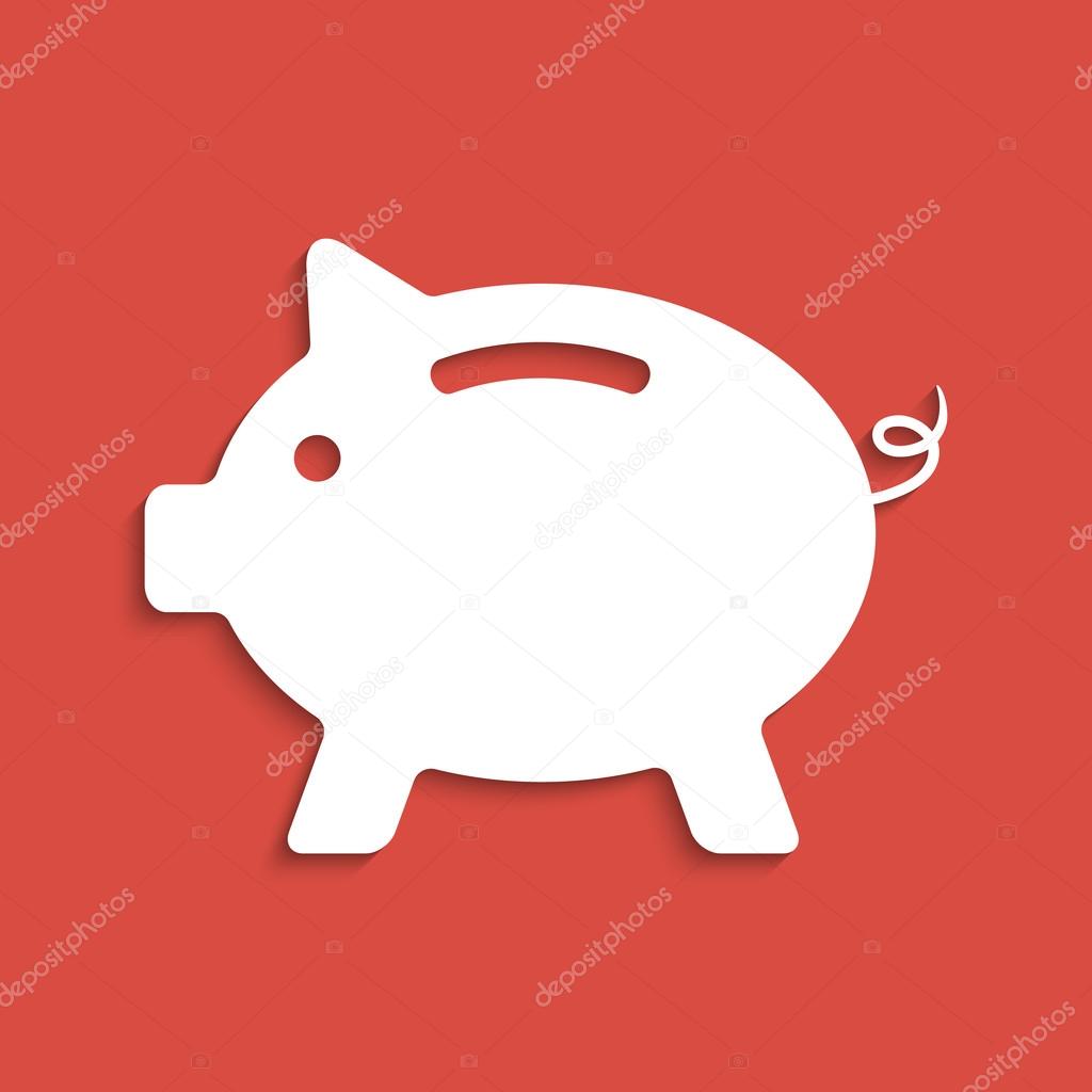 White piggy bank icon on dark red background. concept of banking, deposit, richness and saving money. logo design modern vector illustration