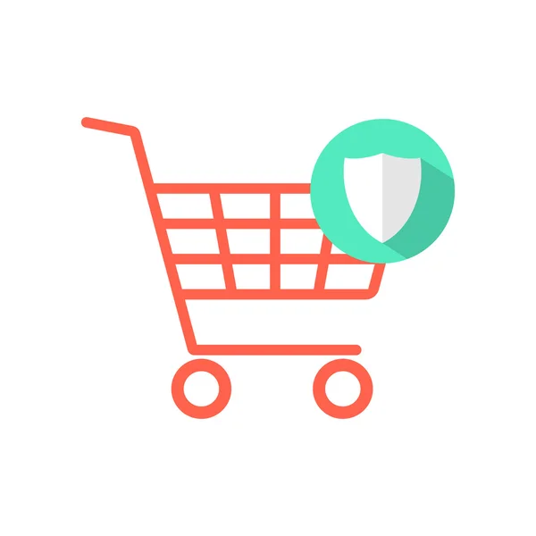 Carrinho de compras vermelho com ícone de escudo verde — Vetor de Stock