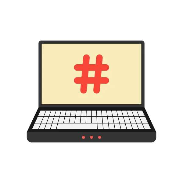 Laptop mit Hashtag-Symbol auf dem Bildschirm — Stockvektor