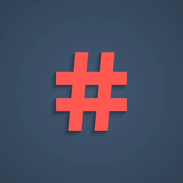 Rotes Hashtag-Symbol mit kurzem Schatten — Stockvektor