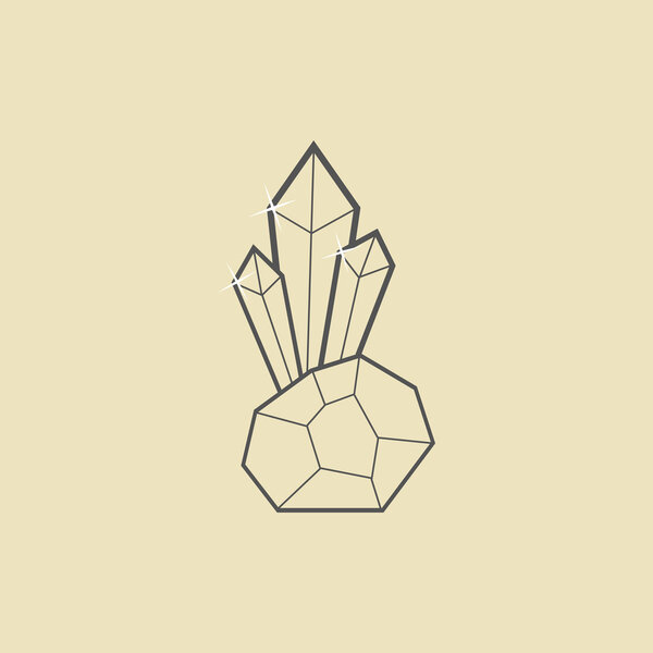 контур кристалла с камнем на темно-желтом фоне
