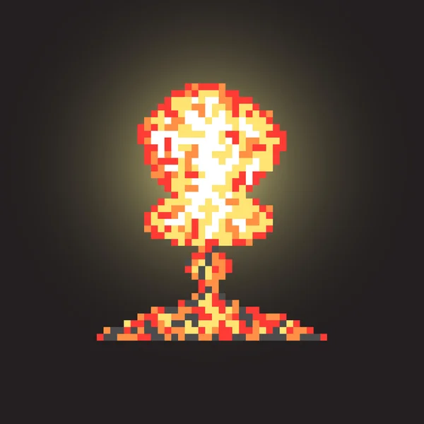 Colored atomic explosion in pixel art with flash — Stock Vector