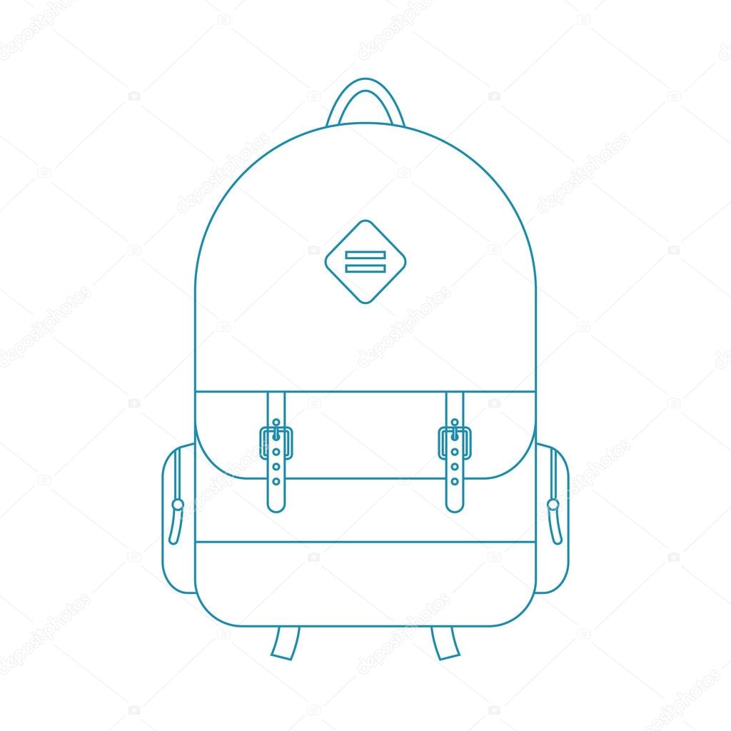 Blue outline backpack. concept of trip around the world and schooling. isolated on white background. modern design vector illustration