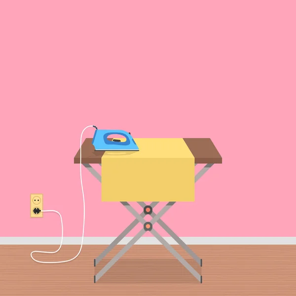Concepto de trabajo en casa con tabla de planchar y plancha de ropa — Vector de stock