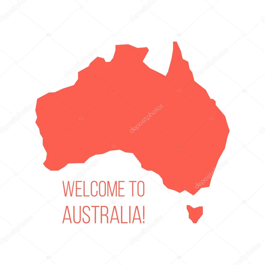 red silhouette of Australia with inscription welcome