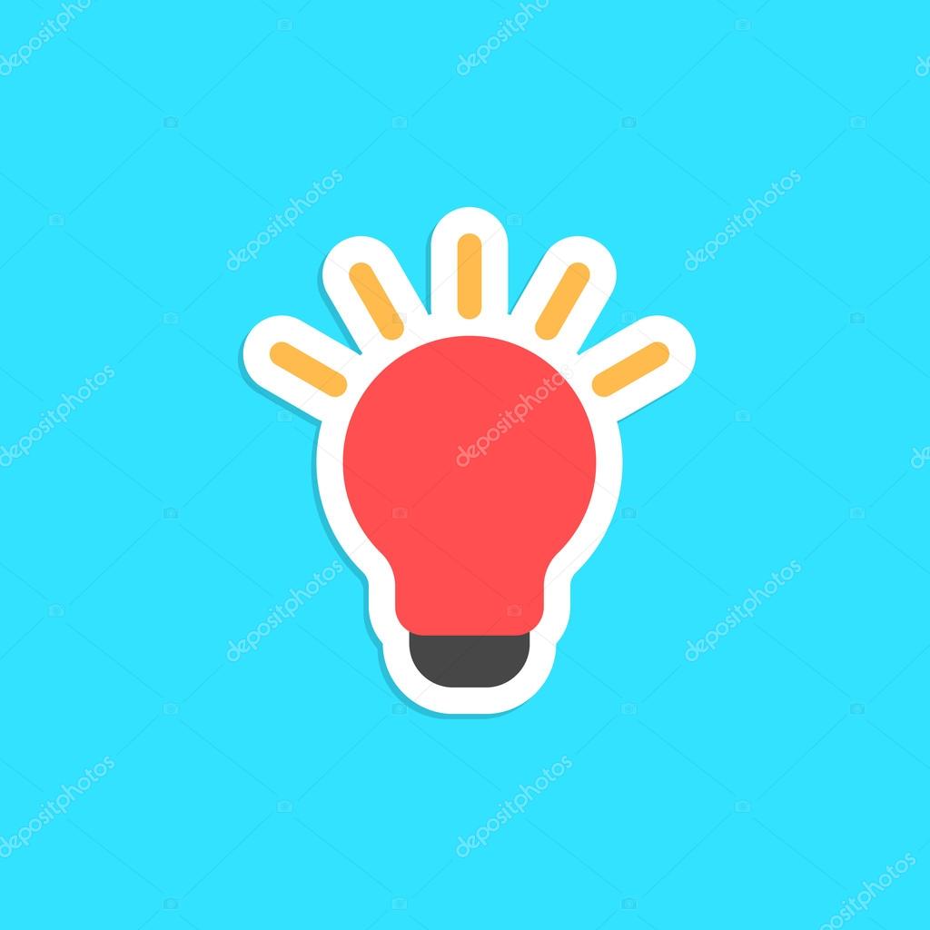 Red bulb icon sticker isolated on blue background. concept of innovation, new solution, eureka and novel idea. flat style trendy modern logo design vector illustration