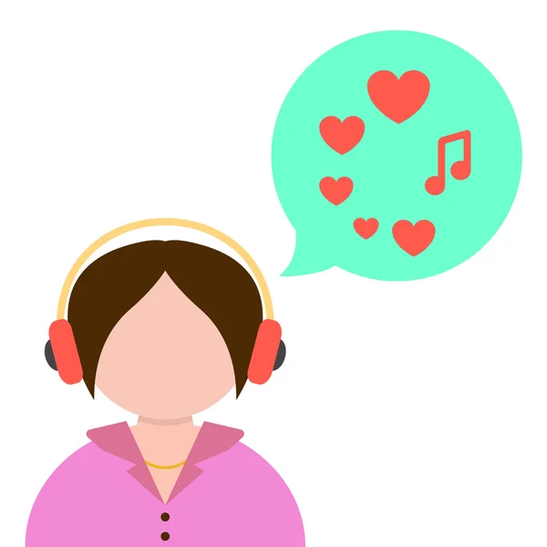 Chica escuchando música con burbuja de habla verde — Vector de stock