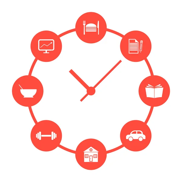Concepto de rutina diaria con relojes simples rojos Ilustración de stock