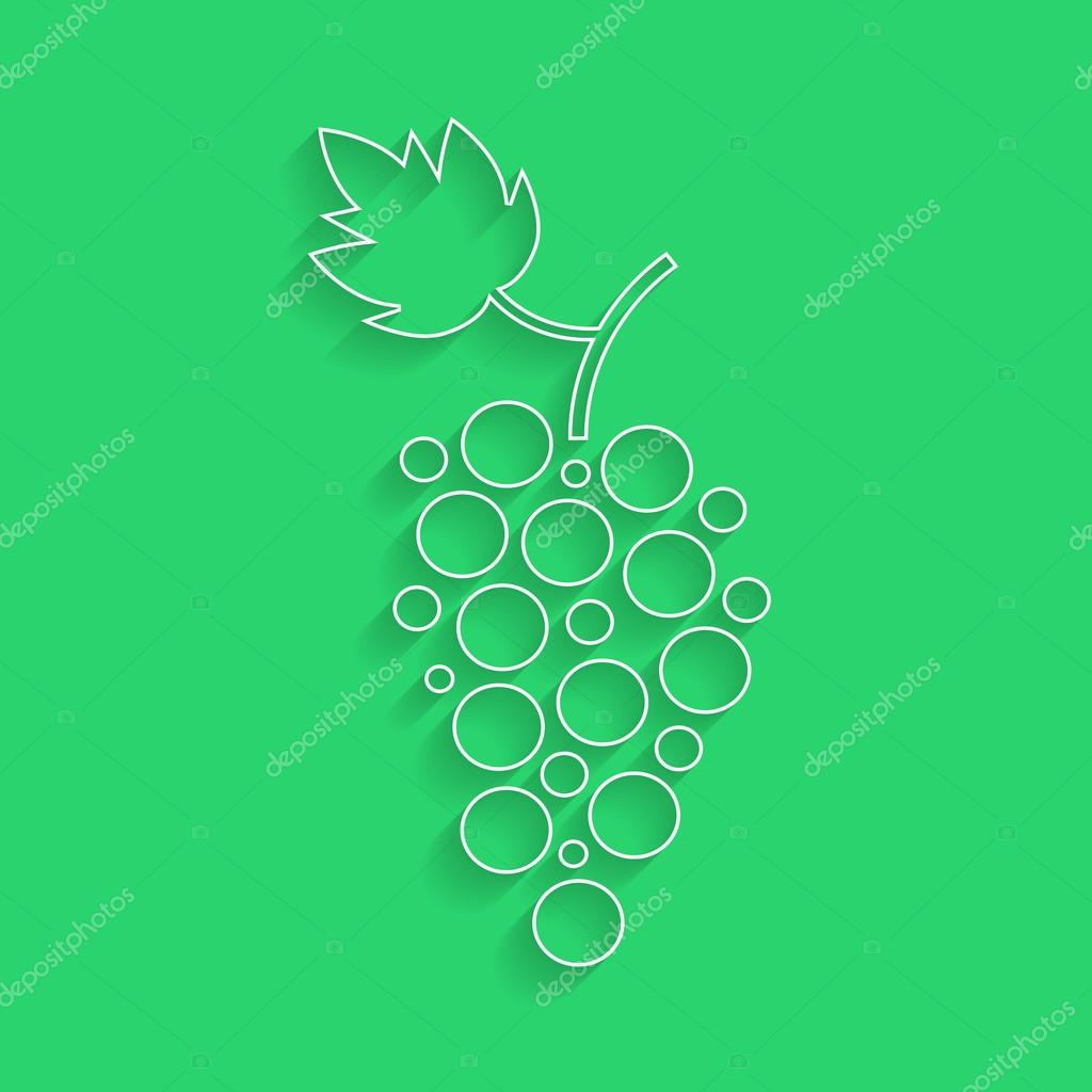 White outline grapes icon with shadow. concept of winemaking, viticulture, wine house, autumn harvest and farming. isolated on green background. trendy modern logo design vector illustration