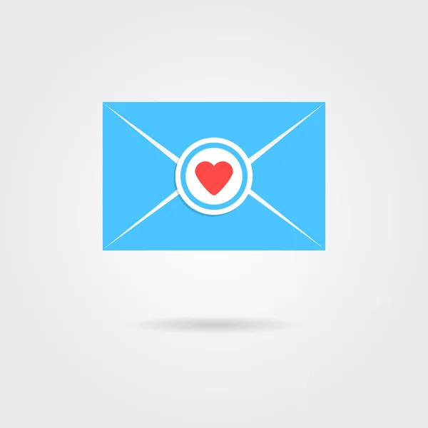 Kırmızı kalp damgasını taşıyan mavi Sevgiliye mektup — Stok Vektör