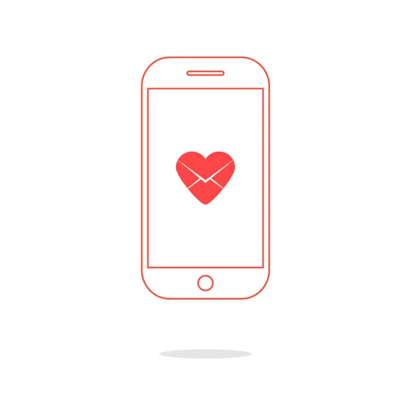 Kalp mektup simgesi kırmızı anahat smartphone içinde — Stok Vektör