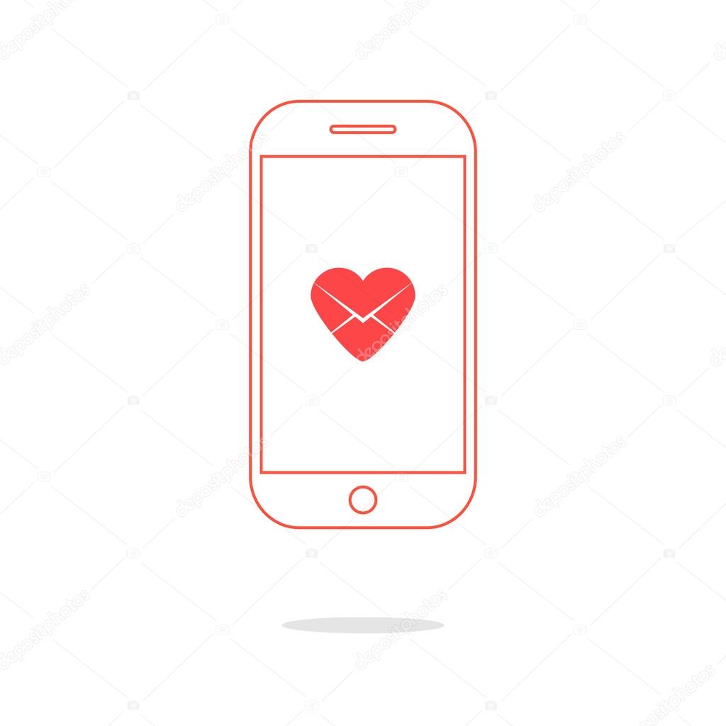 heart letter icon in red outline smartphone