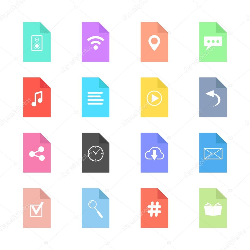 web icons on colored sheets of paper