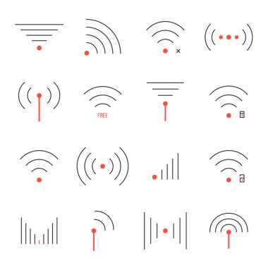 basit ince kırmızı ve siyah wifi simgeler kümesi