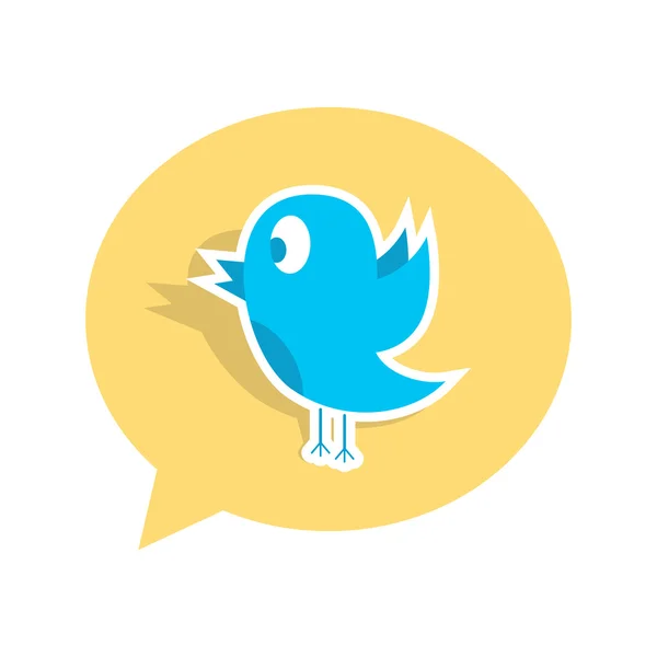 Blue bird sticker on yellow speech bubble — Stock Vector