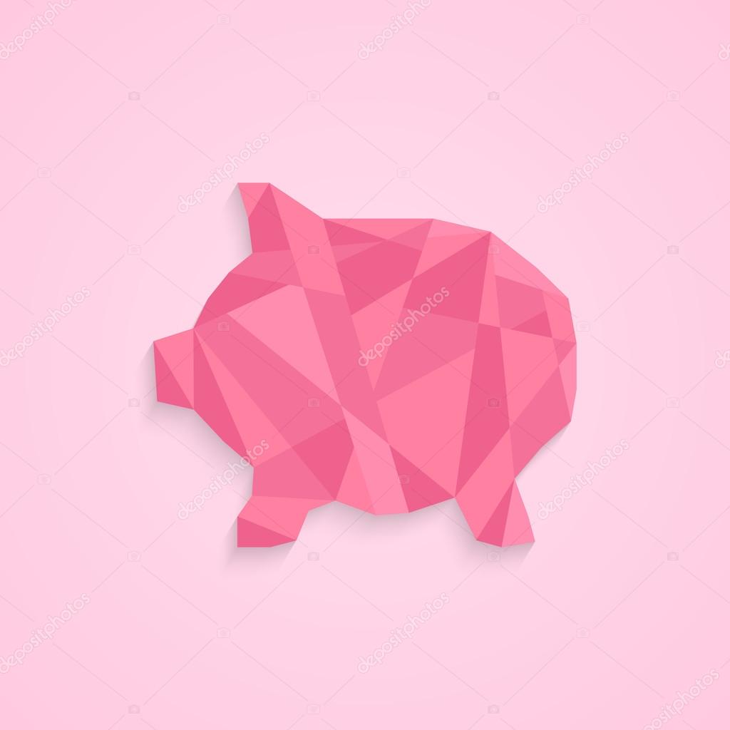 Low poly piggy bank. concept of savings, deposit policy, nest egg, money for a rainy day and thrift. isolated on pink stylish background. polygonal style trendy modern logo design vector illustration