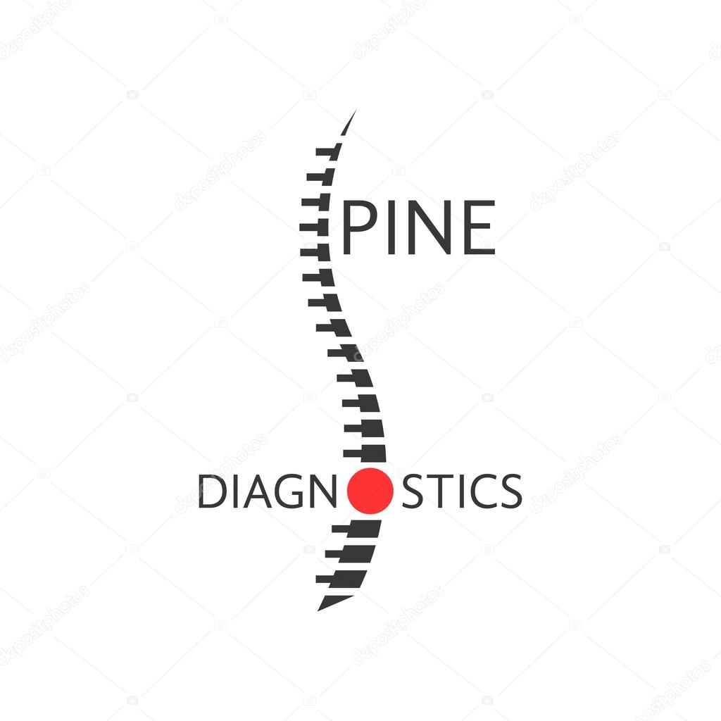 Spine diagnostics logotype with pain sign. concept diseases of back, diagnostic center, preventive therapy. isolated on white background. flat style trendy modern logo design vector illustration