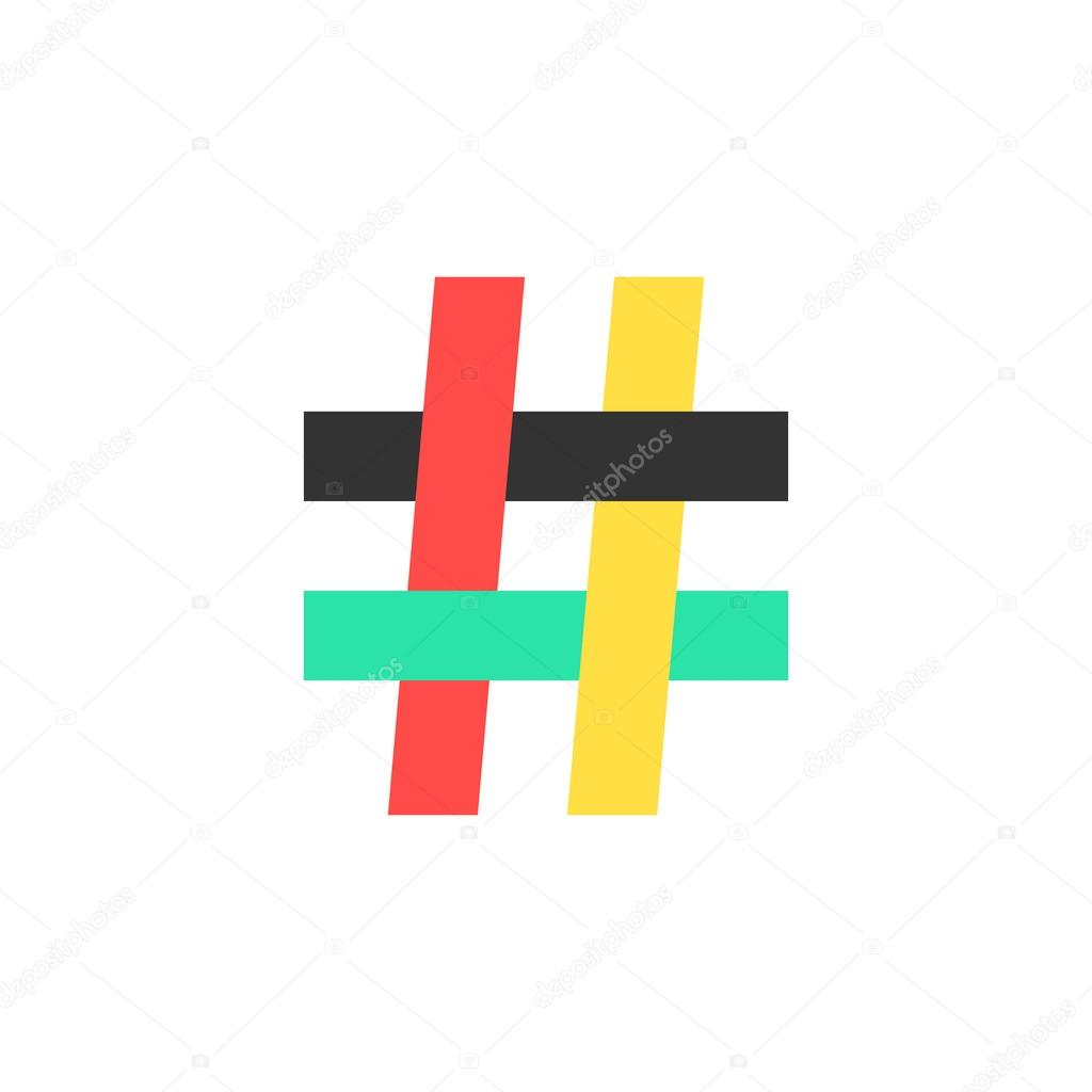 Colored hashtag icon on white background. concept of number sign, social media, mark message, social networks, short messages, microblogging. flat style trendy modern logo design vector illustration