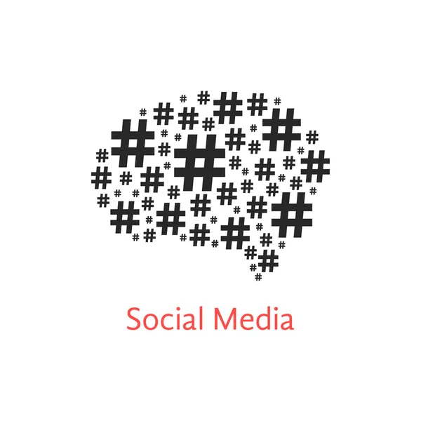 Icône des médias sociaux avec cerveau du hashtag — Image vectorielle
