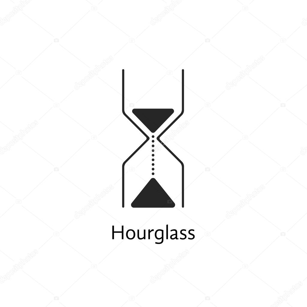 Black abstract hourglass icon. concept of passing of time, punctuality, undergoing, stopwatch, lifecycle, brand watches. isolated on white background. trendy modern logotype design vector illustration