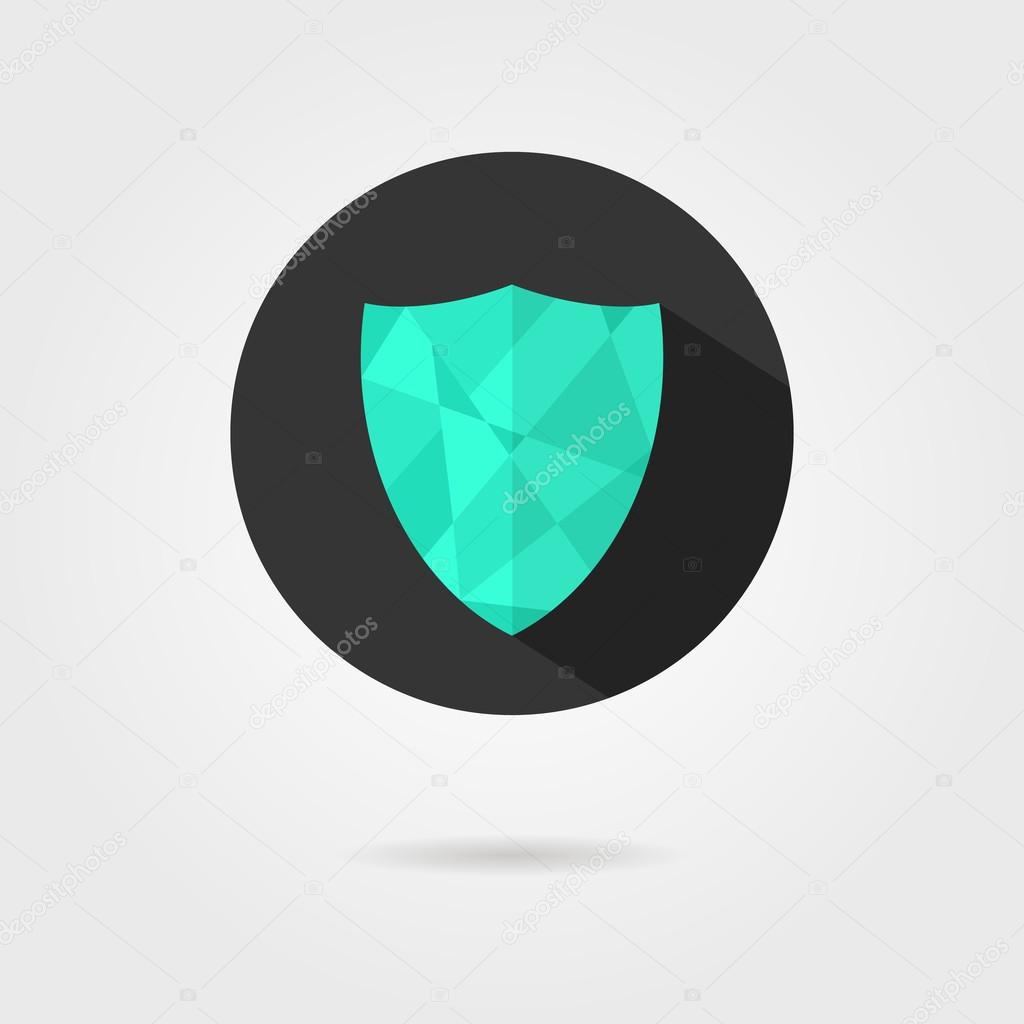 green shield icon on black circle with shadow