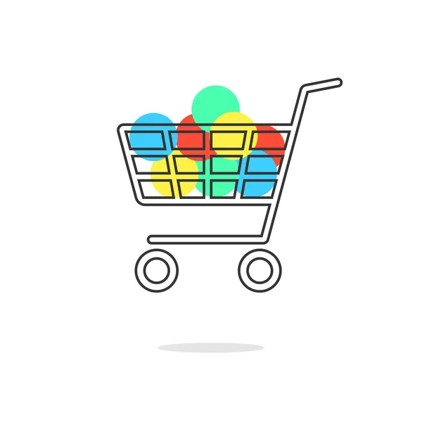 Esboço carrinho de compras com círculos coloridos e sombra — Vetor de Stock