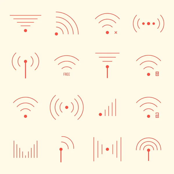 Dunne rode wifi pictogrammen op gele achtergrond — Stockvector