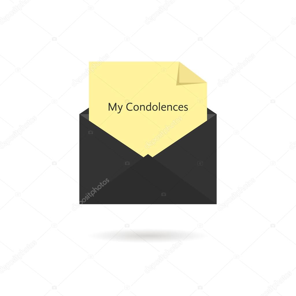 black envelope with my condolences inscription on yellow sheet