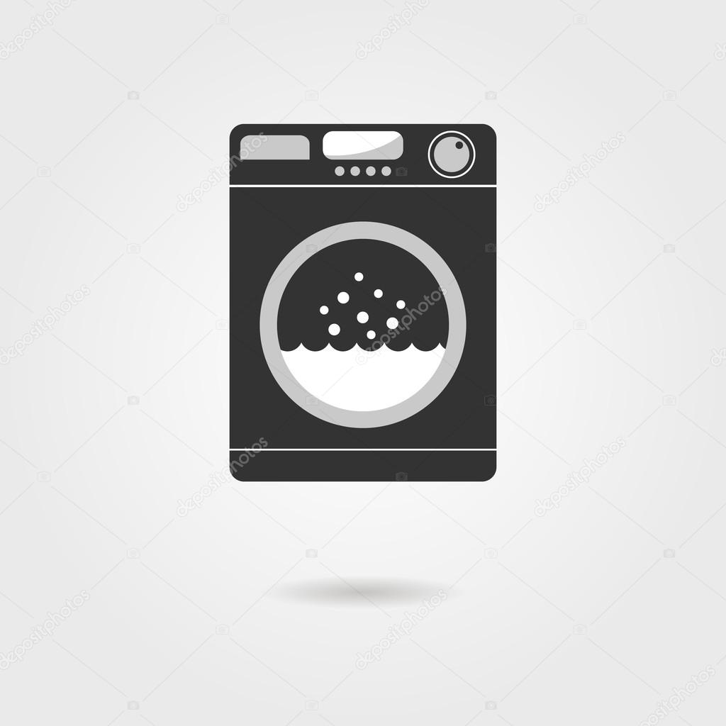 Black washing machine with shadow. concept of homework, domestic work, consumer electronics, laundry room, washhouse. isolated on grey background. flat style modern logo design vector illustration