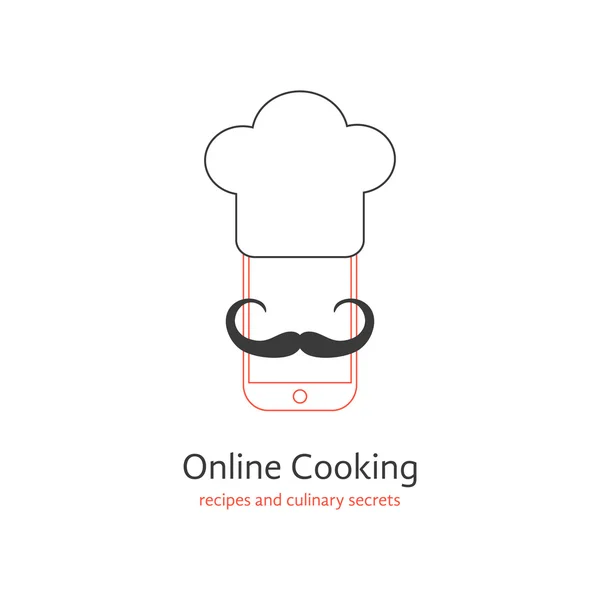 Logotipo de cocina online con bigote de chef — Archivo Imágenes Vectoriales