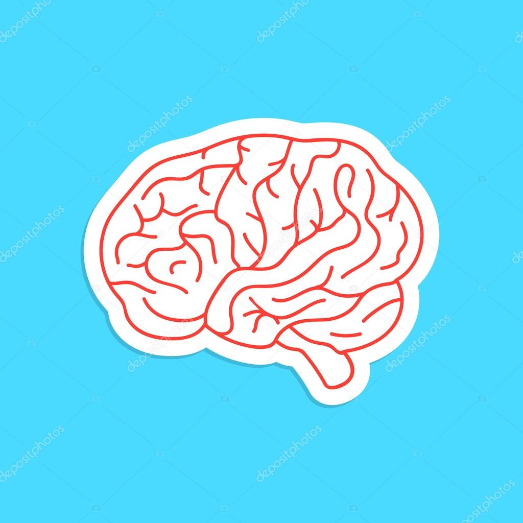 red outline brain icon sticker