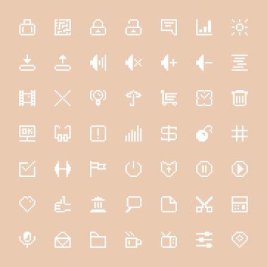 piksel sanat beyaz web Icons set