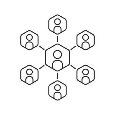 İnce çizgi takım çalışması ya da işbirliği ikonu. Düz doğrusal trend modern iletişim logosu grafik tasarımı beyazda izole edildi. Web konferansı ya da e-öğrenme ve iş projesi tartışması kavramı