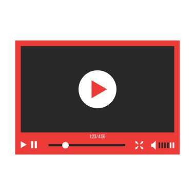 red video player interface isolated on white background
