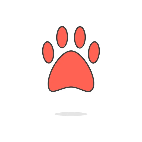 Simple red paw icon with shadow — Stock Vector