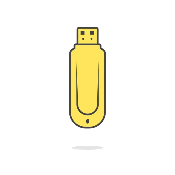 Simple yellow flash drive icon with shadow — Stock Vector