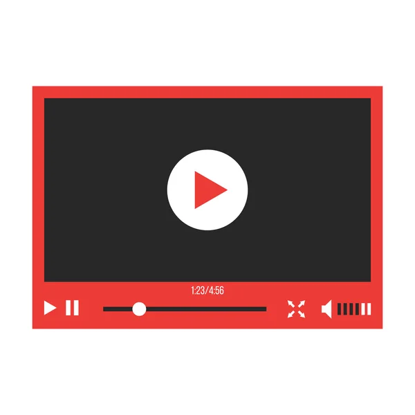 Red video player interface isolated on white background — Stock vektor