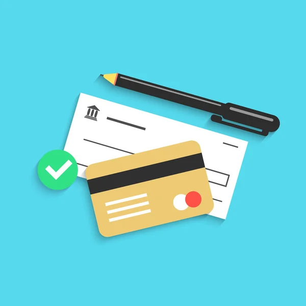 Cheque bancario y tarjeta de crédito con sombra Ilustraciones de stock libres de derechos