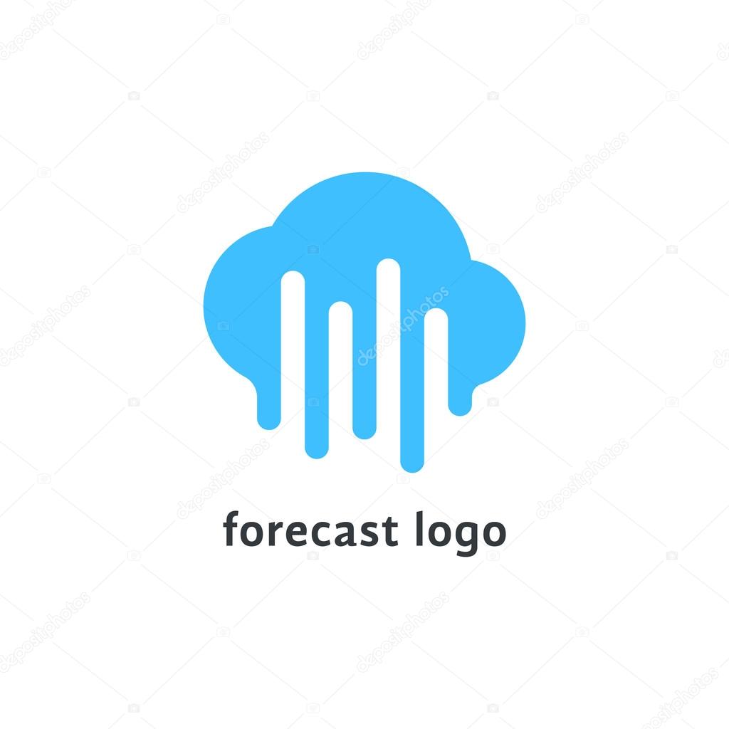 Forecast logo with melted blue cloud. concept of daily forecasting, company brand, tv program, weather today. isolated on white background. flat style trendy modern branding design vector illustration