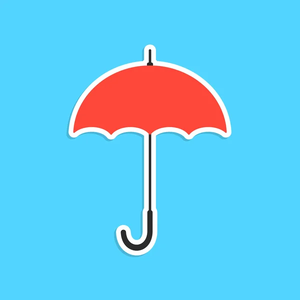 Red umbrella sticker isolated on blue background — Stock vektor