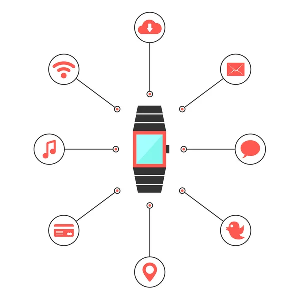 Relojes inteligentes con iconos de redes sociales — Archivo Imágenes Vectoriales