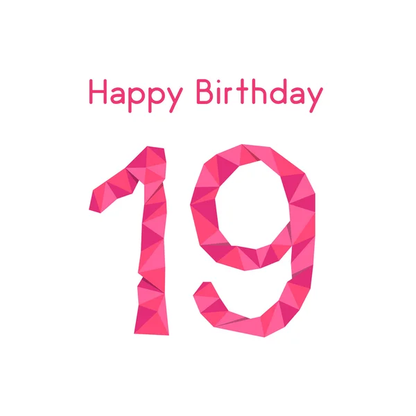 Pink polygonal 19th happy birthday — Stockový vektor