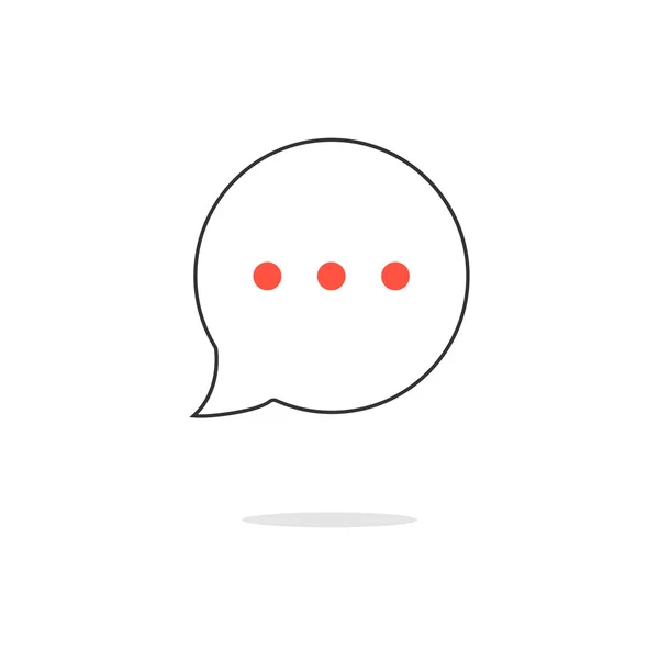 Delinear ícone de bolha de fala com pontos vermelhos e sombra — Vetor de Stock