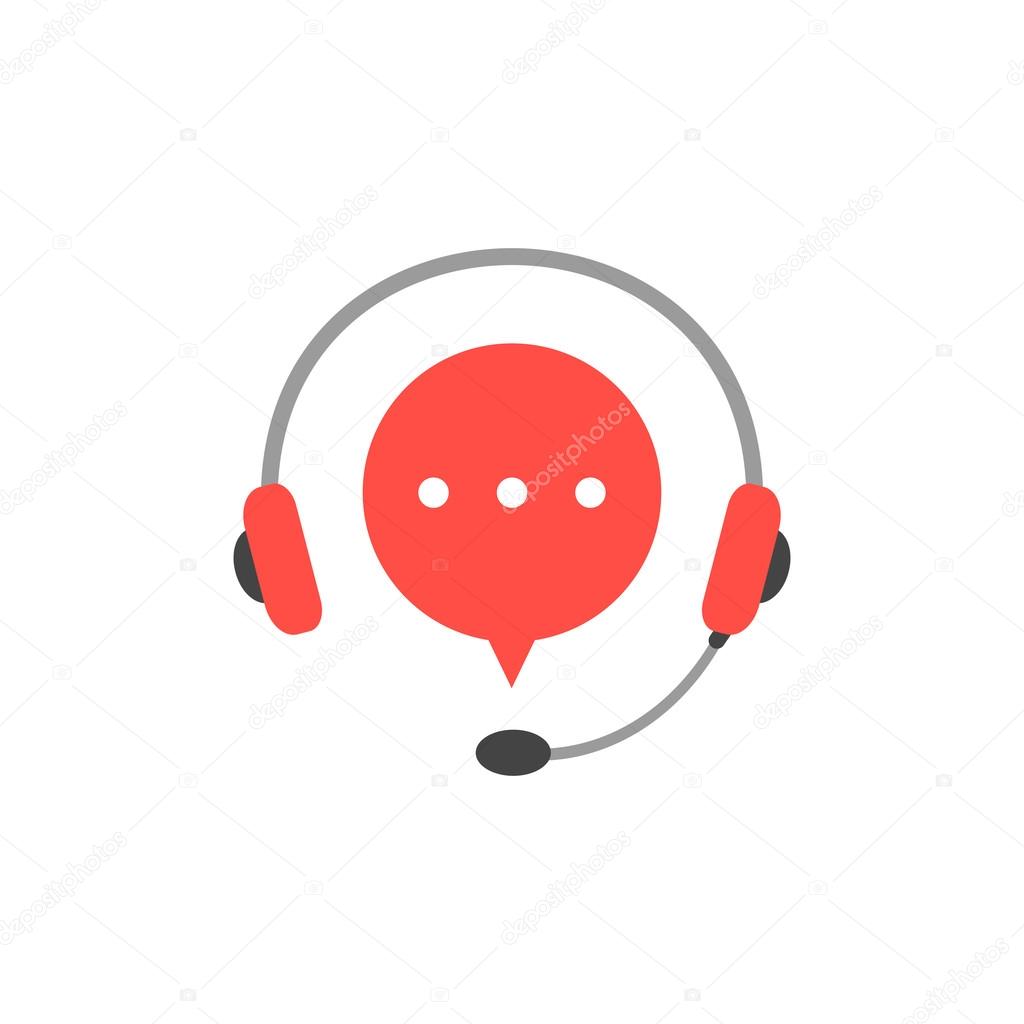 headphone with microphone and red speech bubble