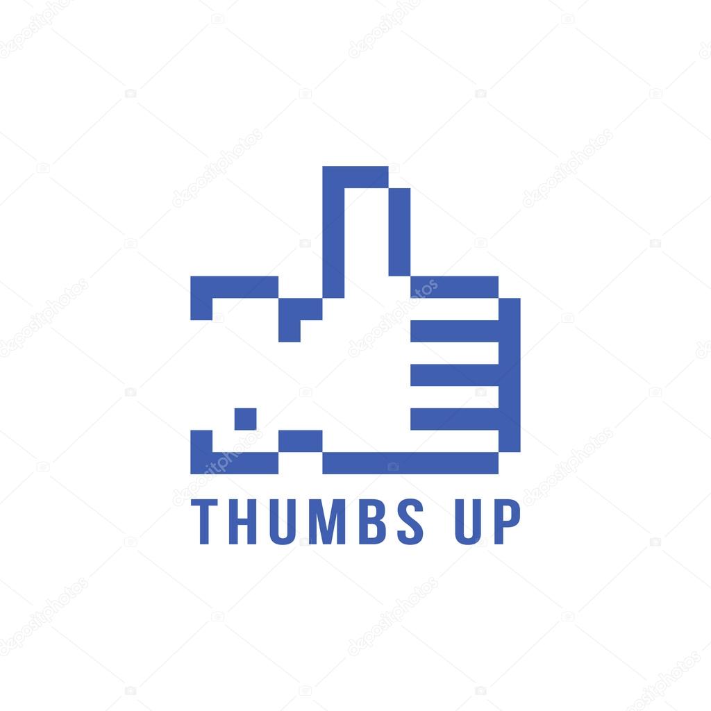 Retro pix element thumbs up icon. concept of 8bit video game, social network, blogging, confirmation. isolated on white background. pixelart style trendy modern logotype design vector illustration