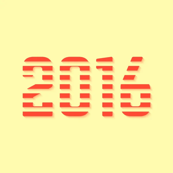 Número 2016 rayado rojo sobre fondo amarillo — Vector de stock