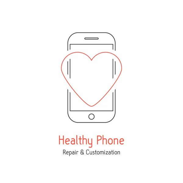 Healthy phone branding with red line heart — Stockvector