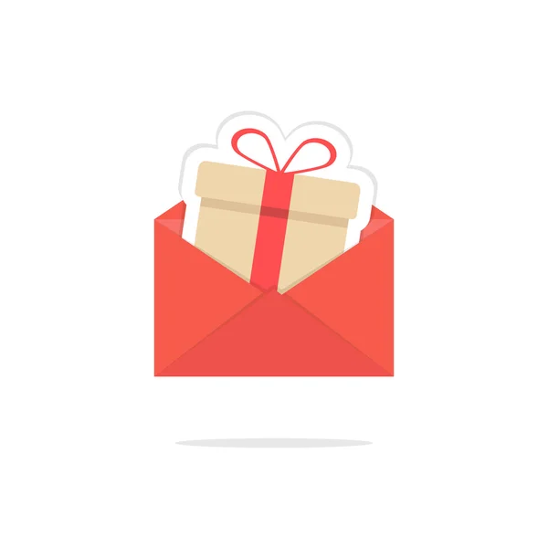 Red open letter with gift box card — Stok Vektör